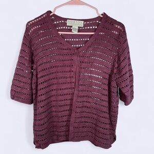Norton McNaughton Burgundy Open-Knit Cardigan